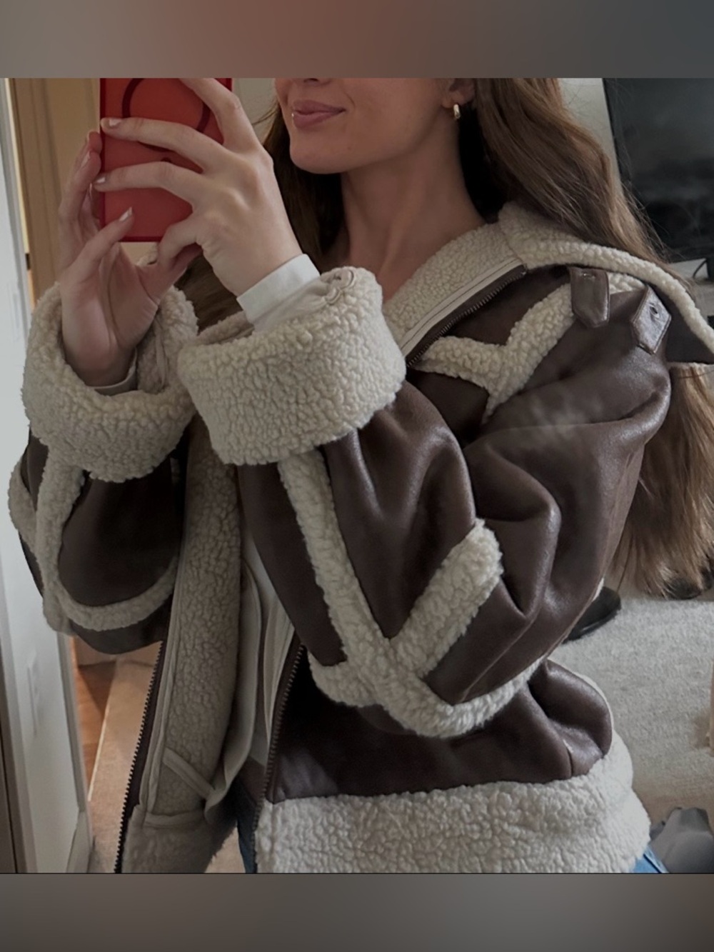 H&M Brown Faux Sherling Jacket with Cream trim